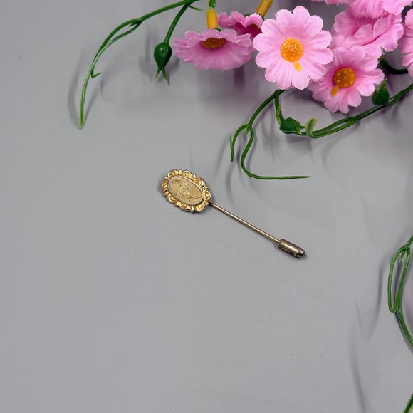 12k Yellow Gold Filked Vintage Floral Hat Pin / Brooch - Picture 2 of 6